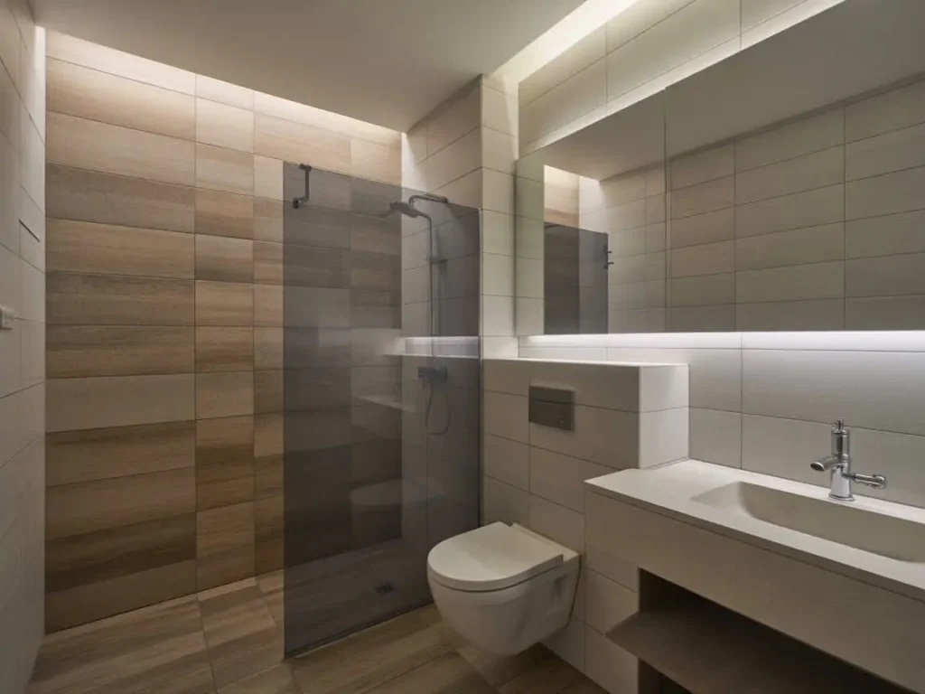 Baño moderno con ducha y lavabo creado como cuarto de baño privado en hogar de albacete con pladur