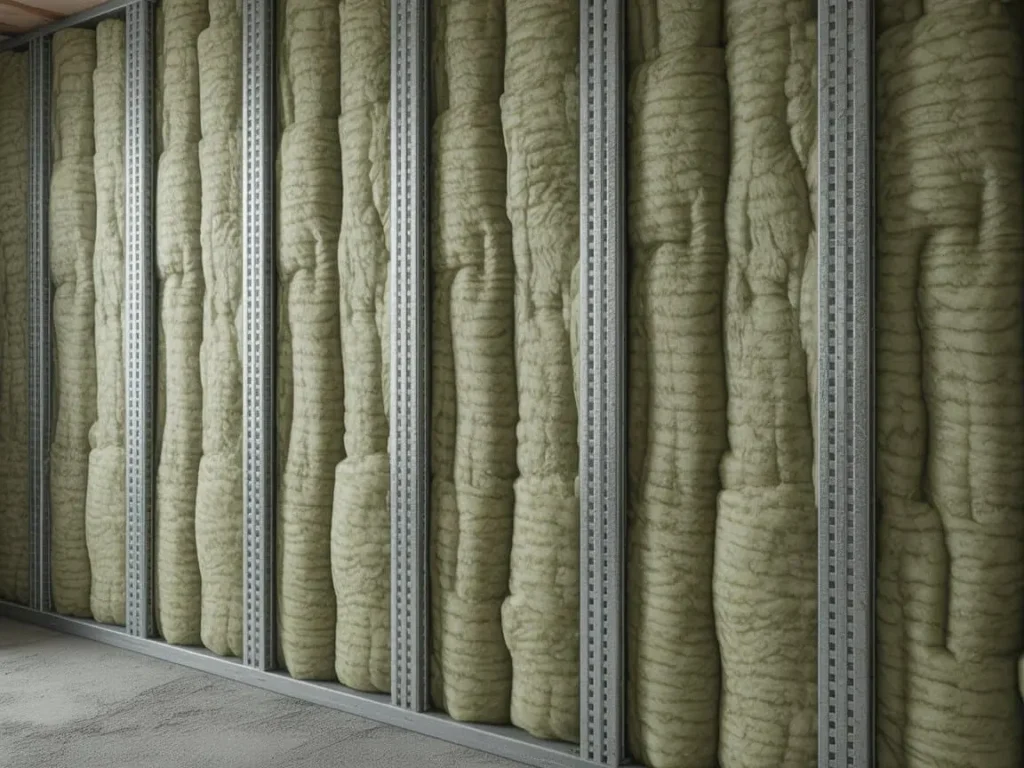 Estructura interior con lana mineral en instalacion de tabiques de pladur con aislamiento acustico