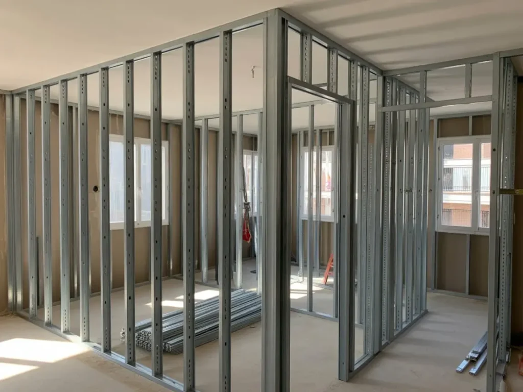 Estructura metalica de tabique estandar para separar estancias con pladur en interior