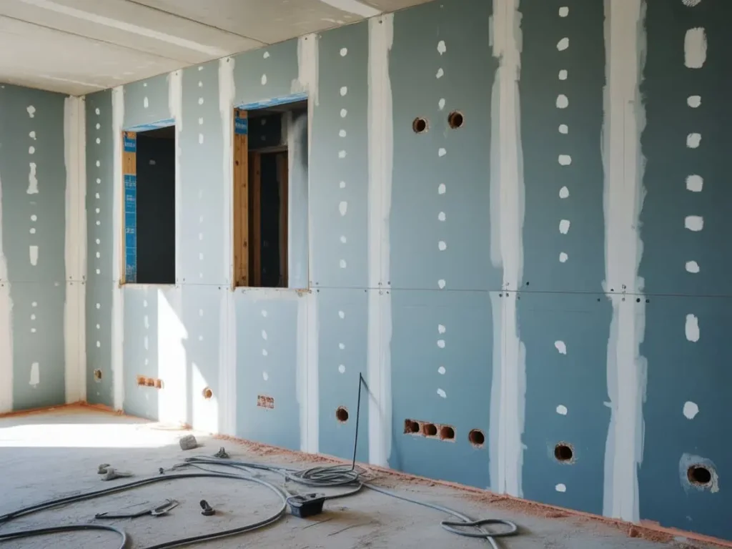 Paredes interiores en obra con tabiques de pladur para crear un baño