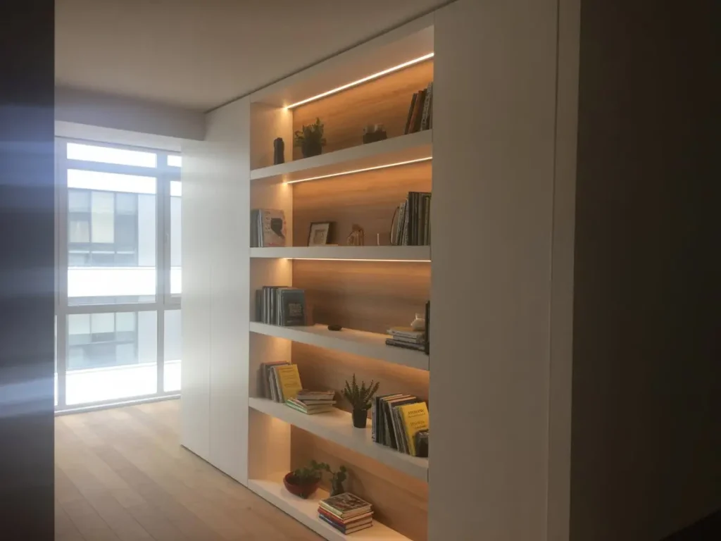 Estanteria de pladur con luz integrada en Albacete con baldas decorativas y libros