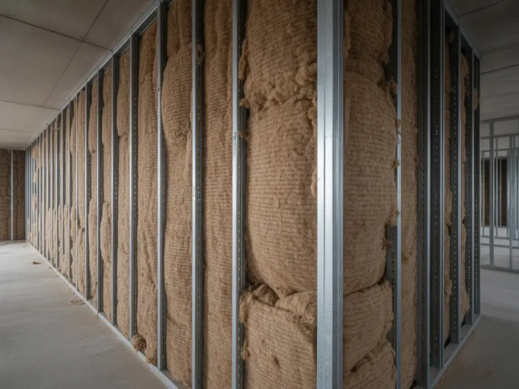 Trasdosado con aislamiento térmico en oficina mediante perfilería metálica y paneles aislantes